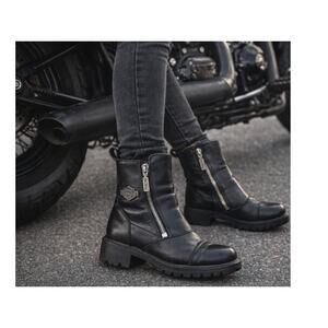 Harley Davidson Starter Switch Women's Leather Boots Size 9 Black Biker Moto
